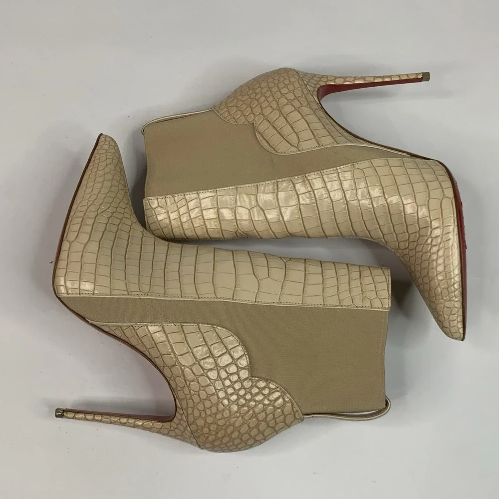 Christian Louboutin Chelsea Chick Booty 100 Calf Mini Crock Boots Leche Size 37 - Picture 10 of 14